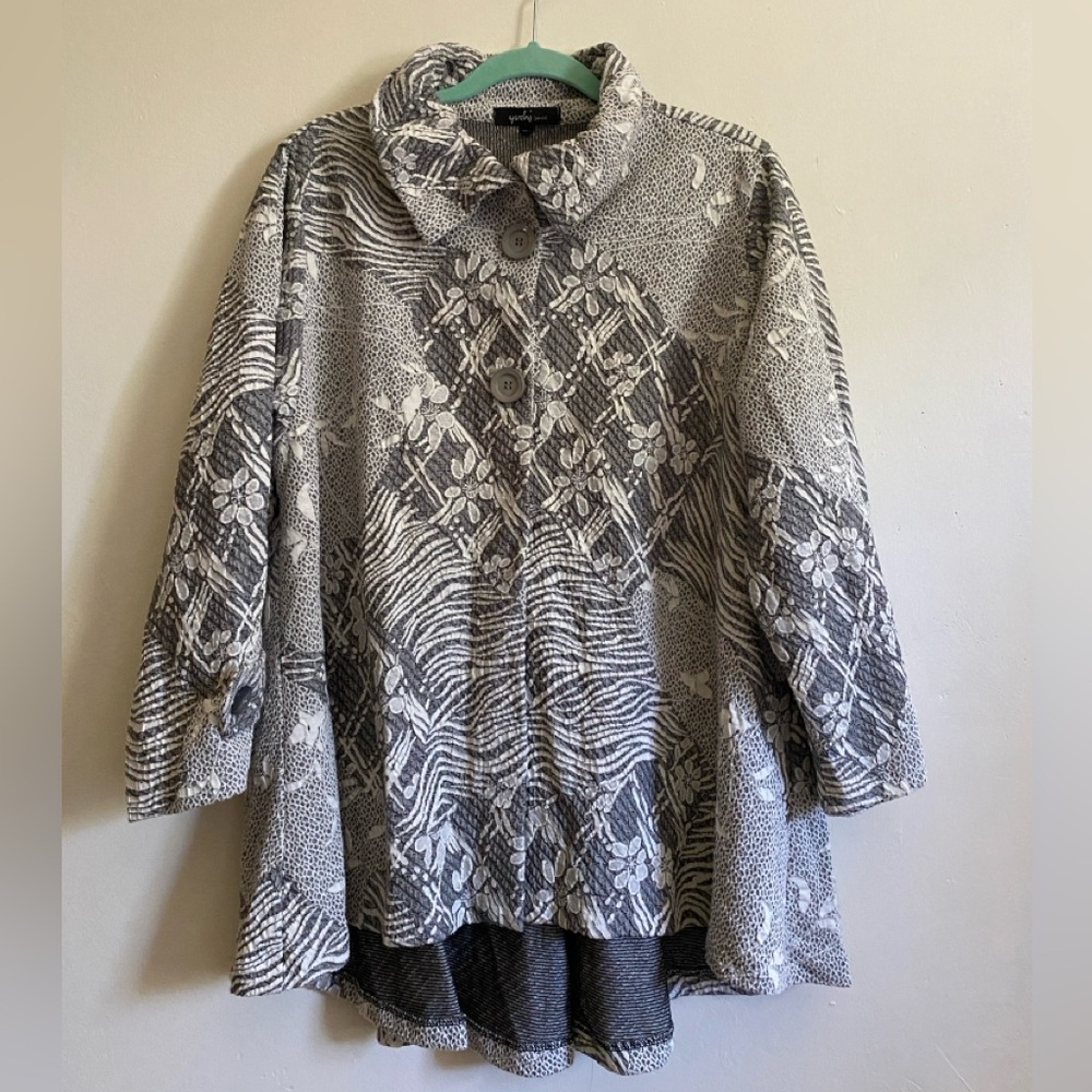 Yushi Women’s Abstract Floral Swing Jacket Lagenlook Size XL